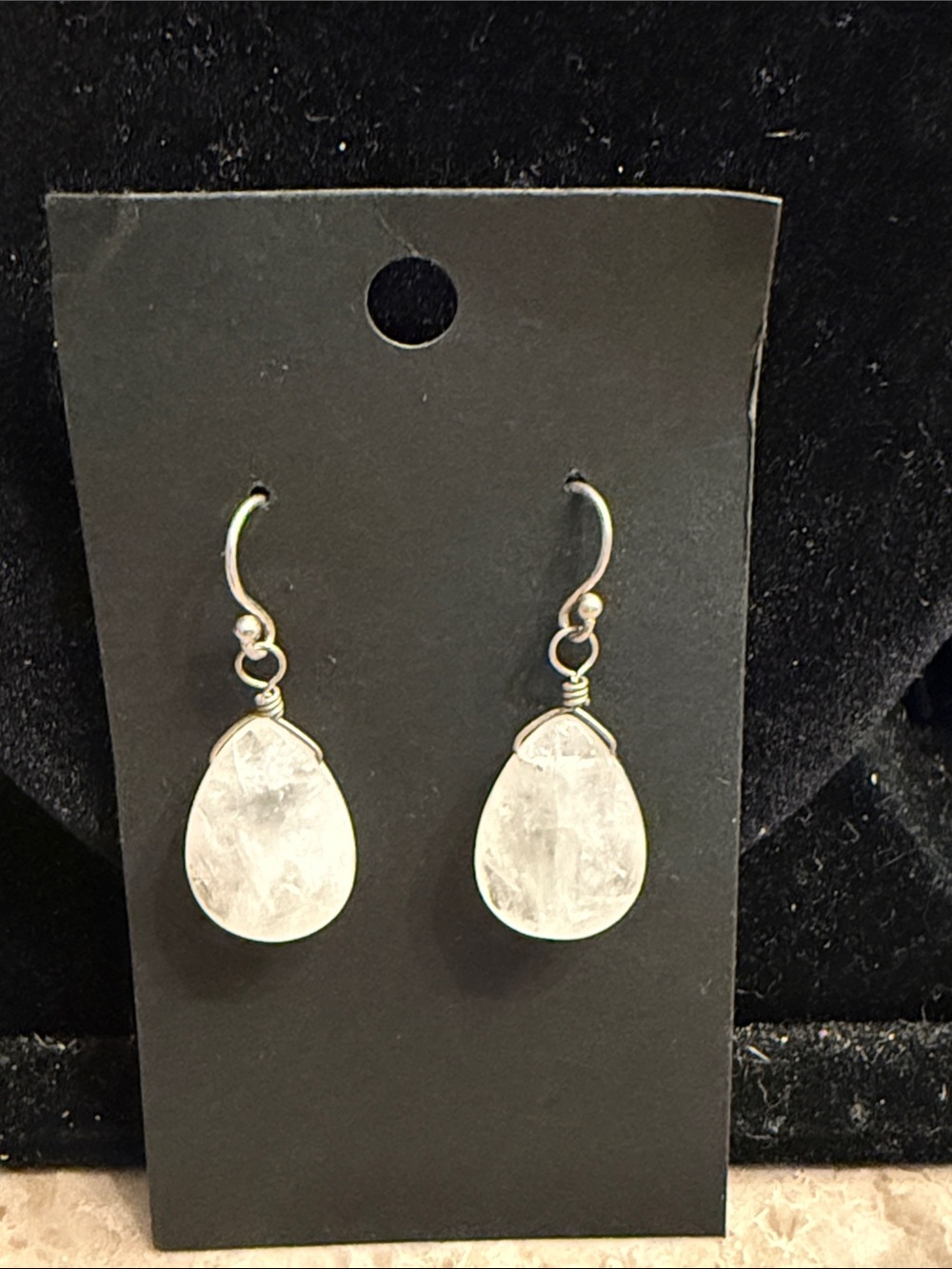 Sterling silver and large teardrop quartz drop pierced earrings